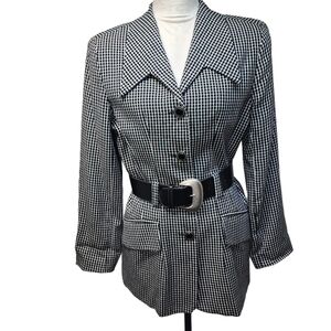 HI studio. Vintage, black & white checked belted blazer. Size: 6